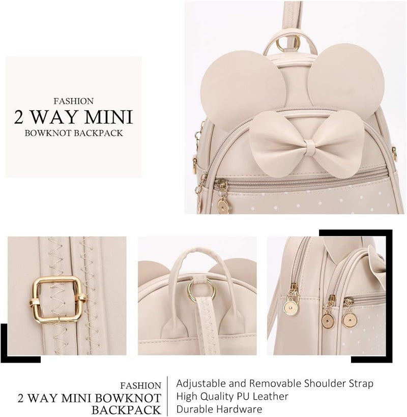 KL928 Girls Mini Backpack Bowknot Polka Dot Cute Small Daypacks Convertible Shoulder Bag Purse for Women - Image 2